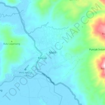 Mapa topográfico Malili, altitude, relevo