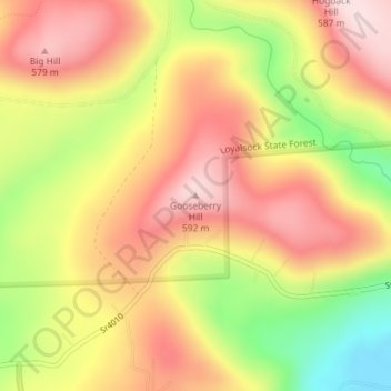 Mapa topográfico Gooseberry Hill, altitude, relevo
