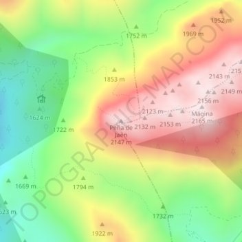 Mapa topográfico Peña de Jaén, altitude, relevo