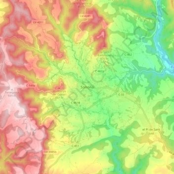 Mapa topográfico Solsona, altitude, relevo