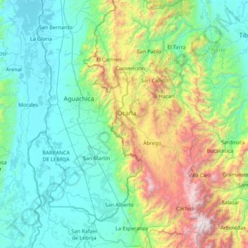 Mapa topográfico Ocaña, altitude, relevo
