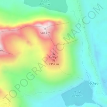 Mapa topográfico Gokyo Ri, altitude, relevo
