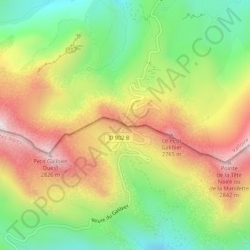 Mapa topográfico Col du Galibier, altitude, relevo