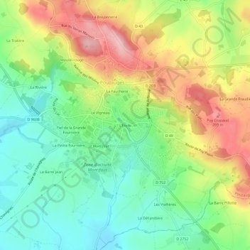 Mapa topográfico L'Étoile, altitude, relevo