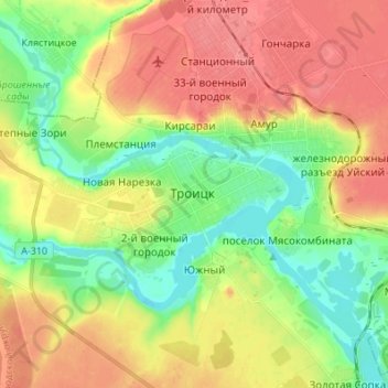 Mapa topográfico Troitsk, altitude, relevo