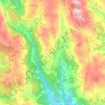 Mapa topográfico Bastelo, altitude, relevo