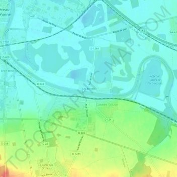 Mapa topográfico Les Bordes, altitude, relevo