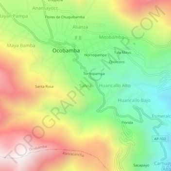 Mapa topográfico Salvia, altitude, relevo