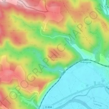 Mapa topográfico Pech Merle, altitude, relevo