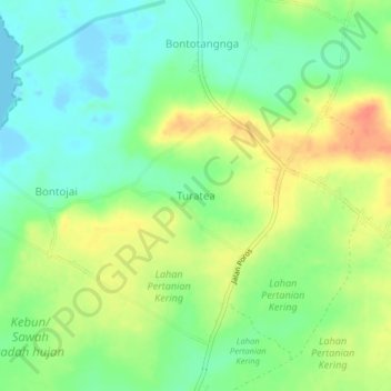 Mapa topográfico Turatea, altitude, relevo