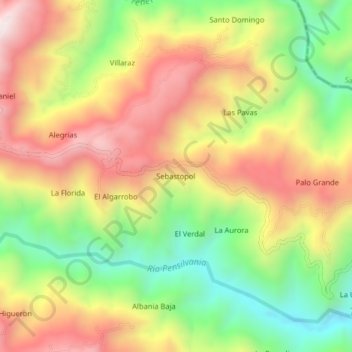 Mapa topográfico Sebastopol, altitude, relevo