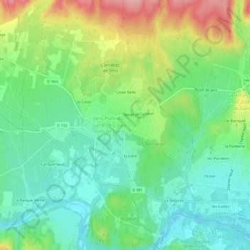 Mapa topográfico les Grands Aires, altitude, relevo