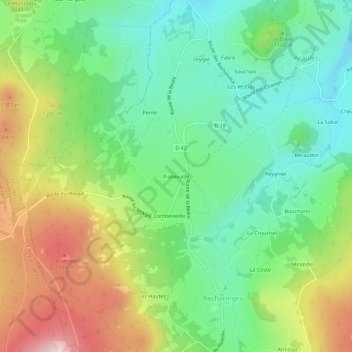 Mapa topográfico Piallevialle, altitude, relevo