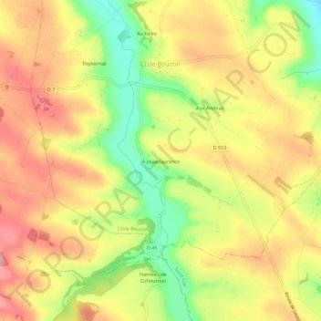Mapa topográfico A Jouanlaurence, altitude, relevo