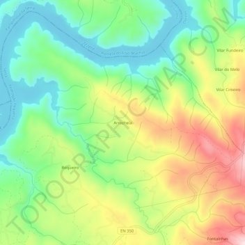Mapa topográfico Arrochela, altitude, relevo
