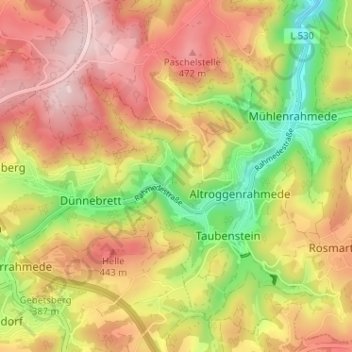 Mapa topográfico Grünewiese, altitude, relevo
