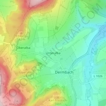Mapa topográfico Unteralba, altitude, relevo