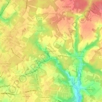 Mapa topográfico Les Landes, altitude, relevo