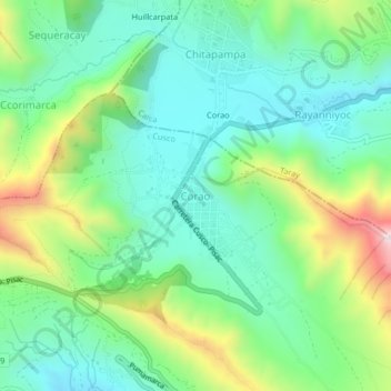 Mapa topográfico Corao, altitude, relevo