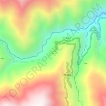 Mapa topográfico Ccano, altitude, relevo