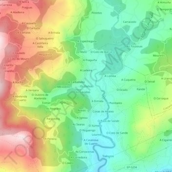 Mapa topográfico Os Doños, altitude, relevo