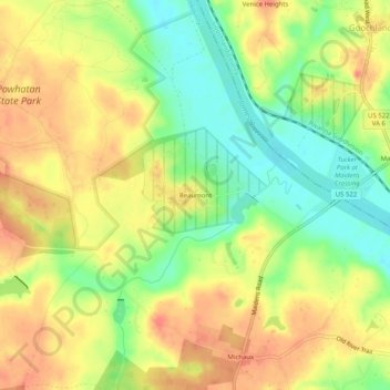 Mapa topográfico Beaumont, altitude, relevo