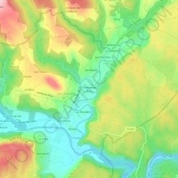 Mapa topográfico Champetier Bas, altitude, relevo