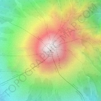Mapa topográfico Gunung Merapi, altitude, relevo