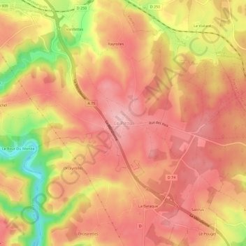 Mapa topográfico Le Pirou, altitude, relevo