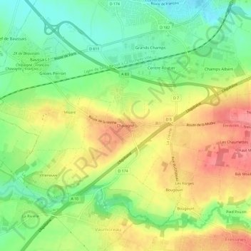 Mapa topográfico Chavagné, altitude, relevo