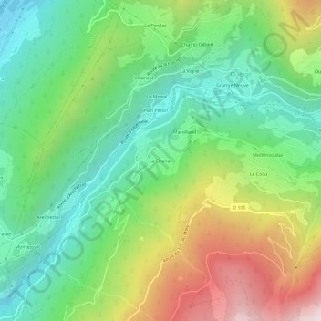 Mapa topográfico La Chenat, altitude, relevo