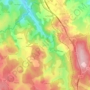 Mapa topográfico Arcomie, altitude, relevo