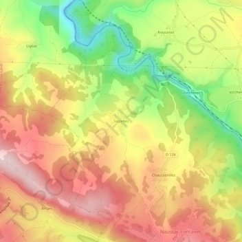 Mapa topográfico Sinzelles, altitude, relevo