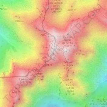 Mapa topográfico Morra de Lechugales, altitude, relevo