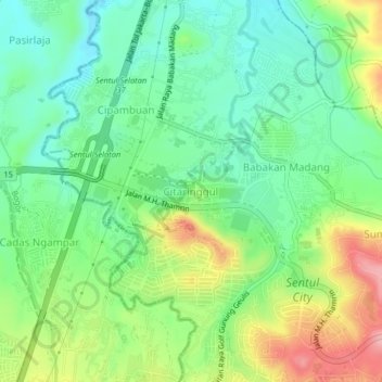 Mapa topográfico Citaringgul, altitude, relevo