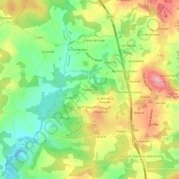 Mapa topográfico Prentegarde, altitude, relevo