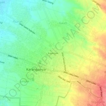 Mapa topográfico Kayangan, altitude, relevo