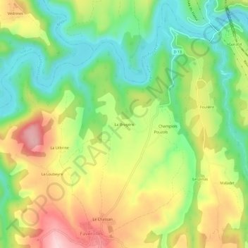 Mapa topográfico La Brugère, altitude, relevo