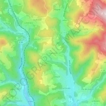Mapa topográfico Claveisette, altitude, relevo