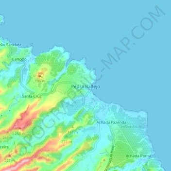 Mapa topográfico Pedra Badejo, altitude, relevo