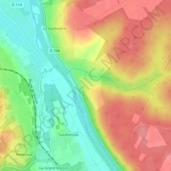 Mapa topográfico Cornouin, altitude, relevo