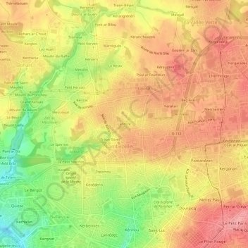 Mapa topográfico Lanroze, altitude, relevo