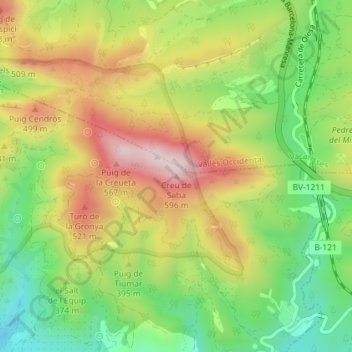Mapa topográfico Creu de Saba, altitude, relevo