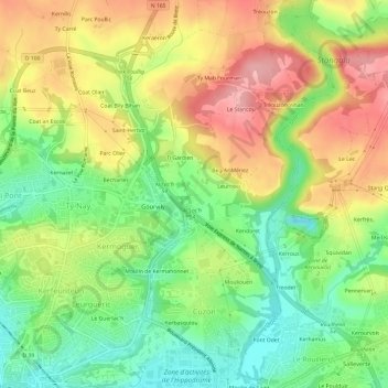 Mapa topográfico Kerlic, altitude, relevo