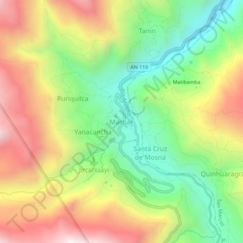 Mapa topográfico Machac, altitude, relevo