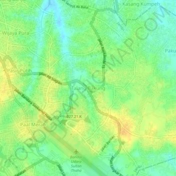 Mapa topográfico Talang Bakung, altitude, relevo