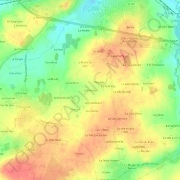 Mapa topográfico La Fresnay, altitude, relevo
