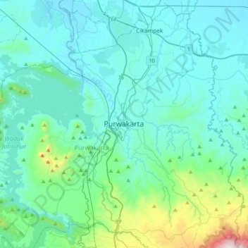 Mapa topográfico Purwakarta, altitude, relevo