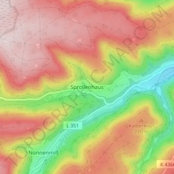 Mapa topográfico Sprollenhaus, altitude, relevo