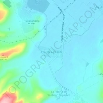 Mapa topográfico Pilar de Zaragoza, altitude, relevo